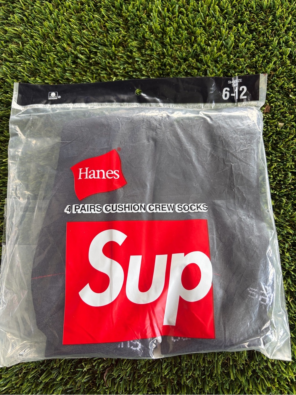 Supreme Hanes Sup 4-Pack Cushion Crew Socks - Black